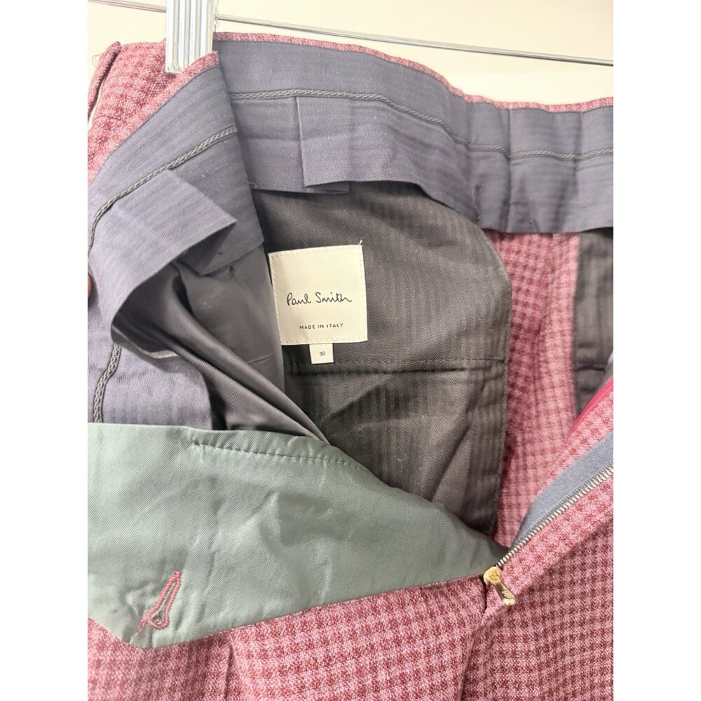Never Worn Paul Smith Burgundy Gingham Check Wool Pants Tailored Fit Waist 30 - Picture 4 of 7